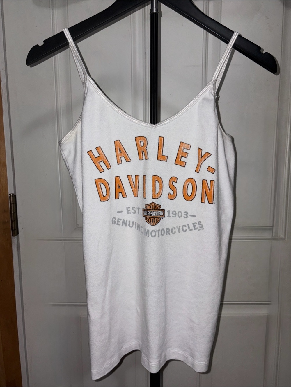 Harley Davidson White Tank Cami with Orange Logo South Dakota